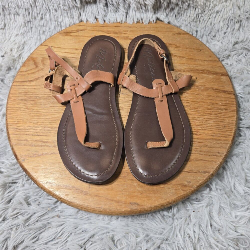 Matisse Brown Tan T-Strap Thong Sandal Women 9 Genuine Leather Ankle Strap Italy